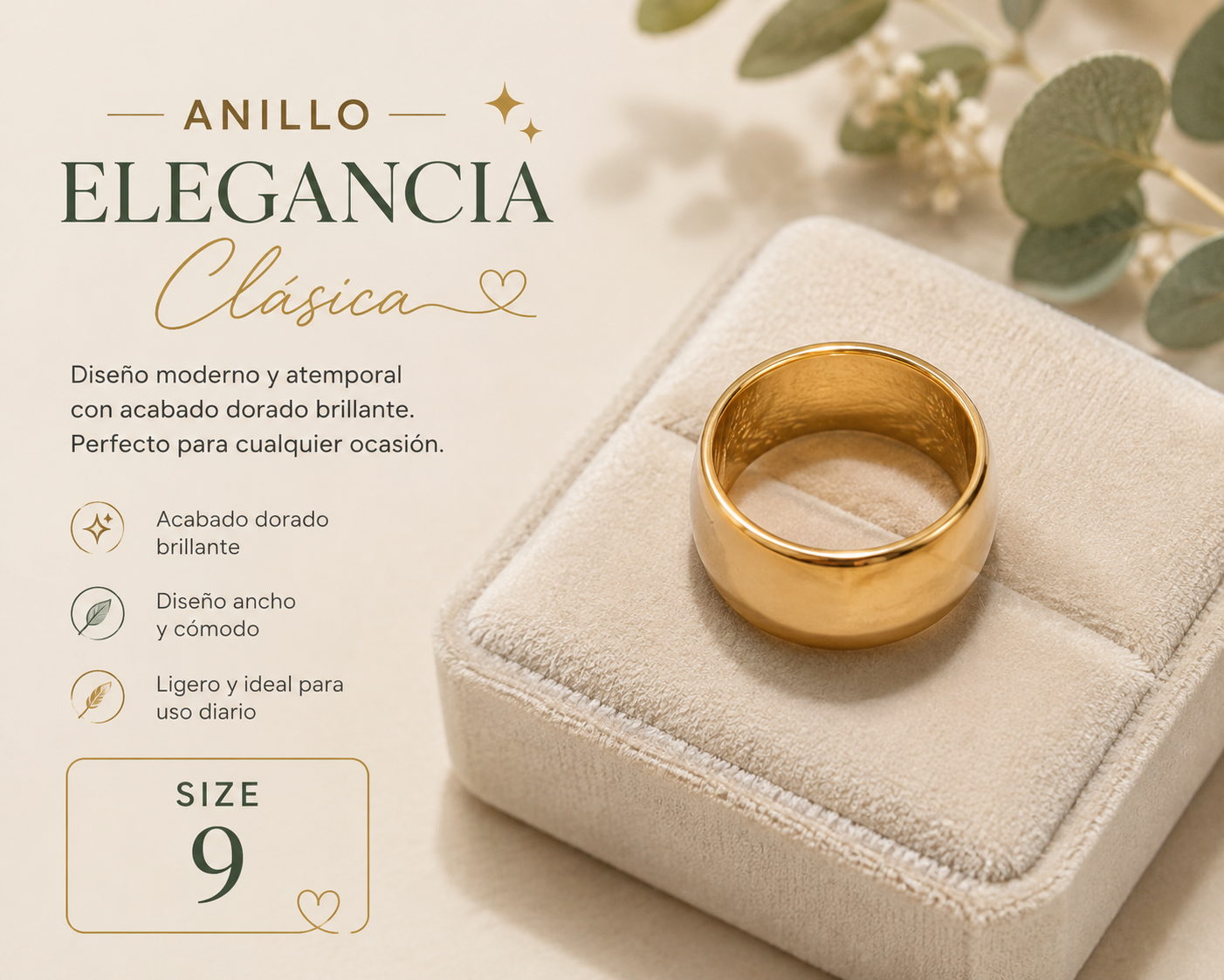 Anillo Dorado Color Crema – Size 9