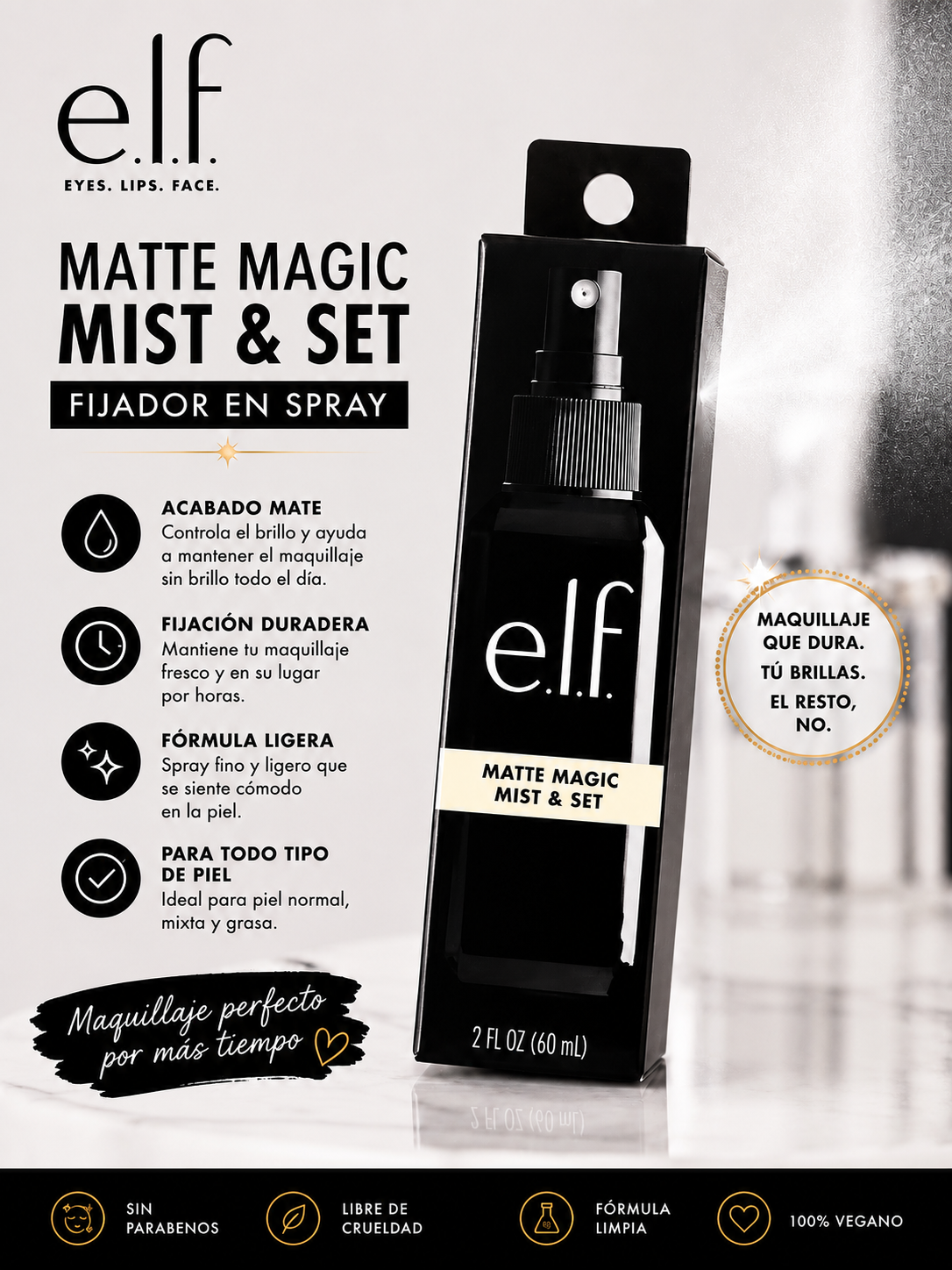 e.l.f. Matte Magic Mist & Set – Fijador en Spray (60 mL)
