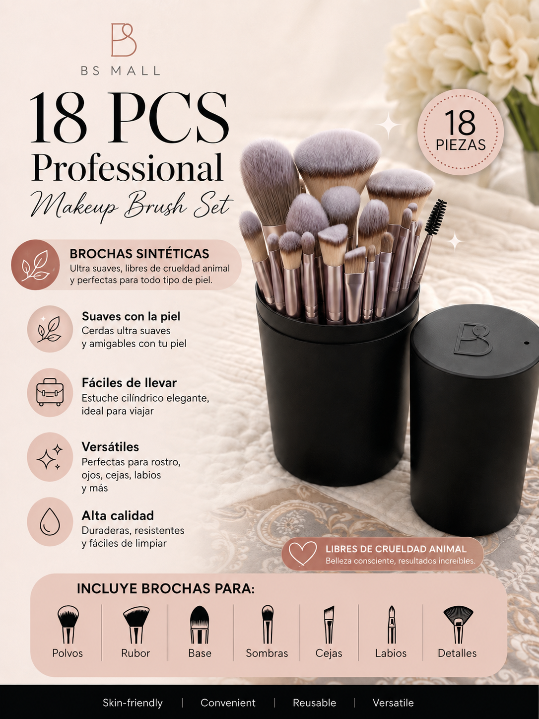 Set de 18 Brochas de Maquillaje Profesionales BS-MALL