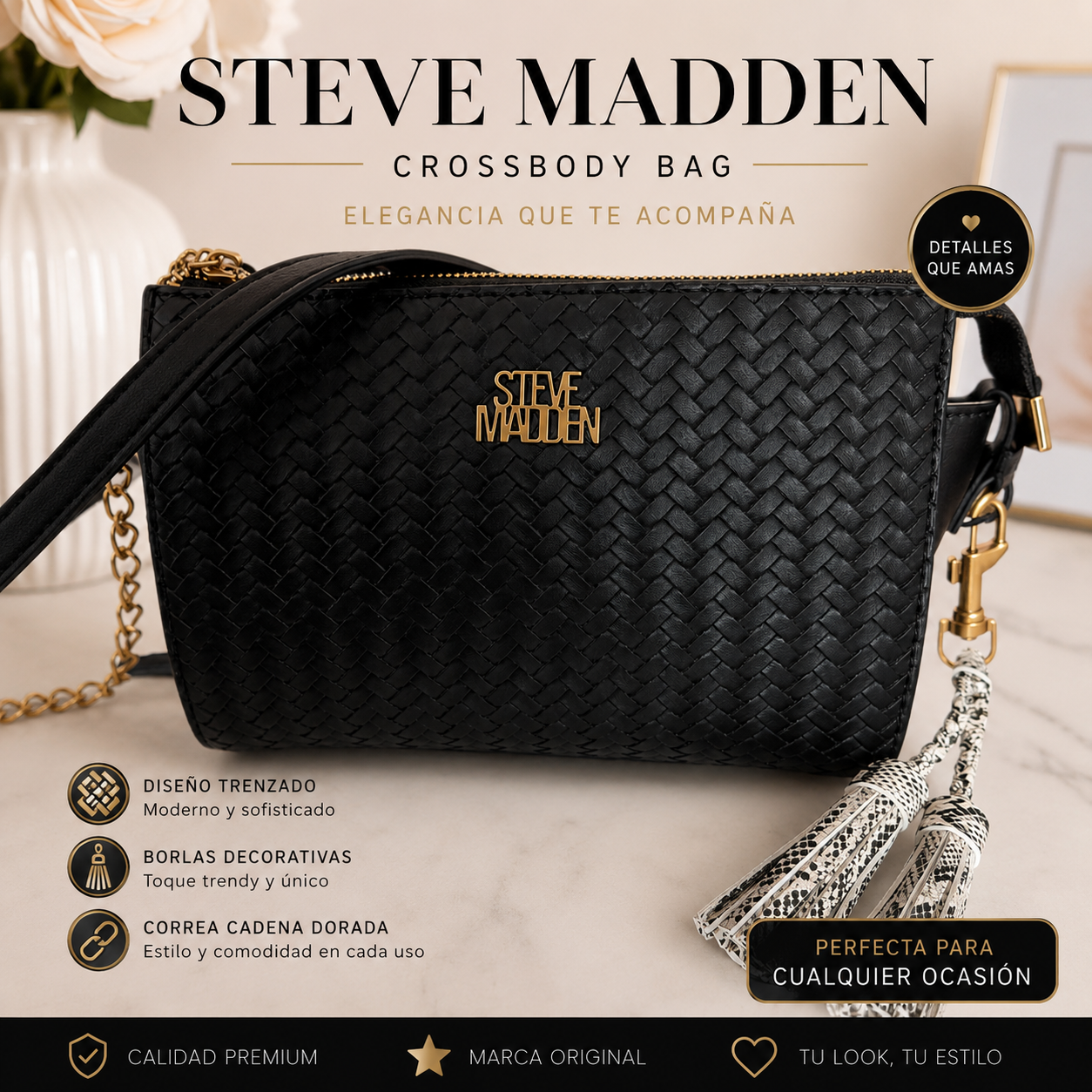 Steve Madden Crossbody Bag – Negro Trenzado